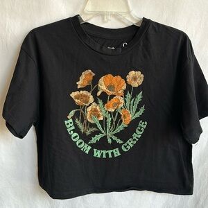 Organic Generation (OG) black cropped Bloom With Grace cotton tee, size L